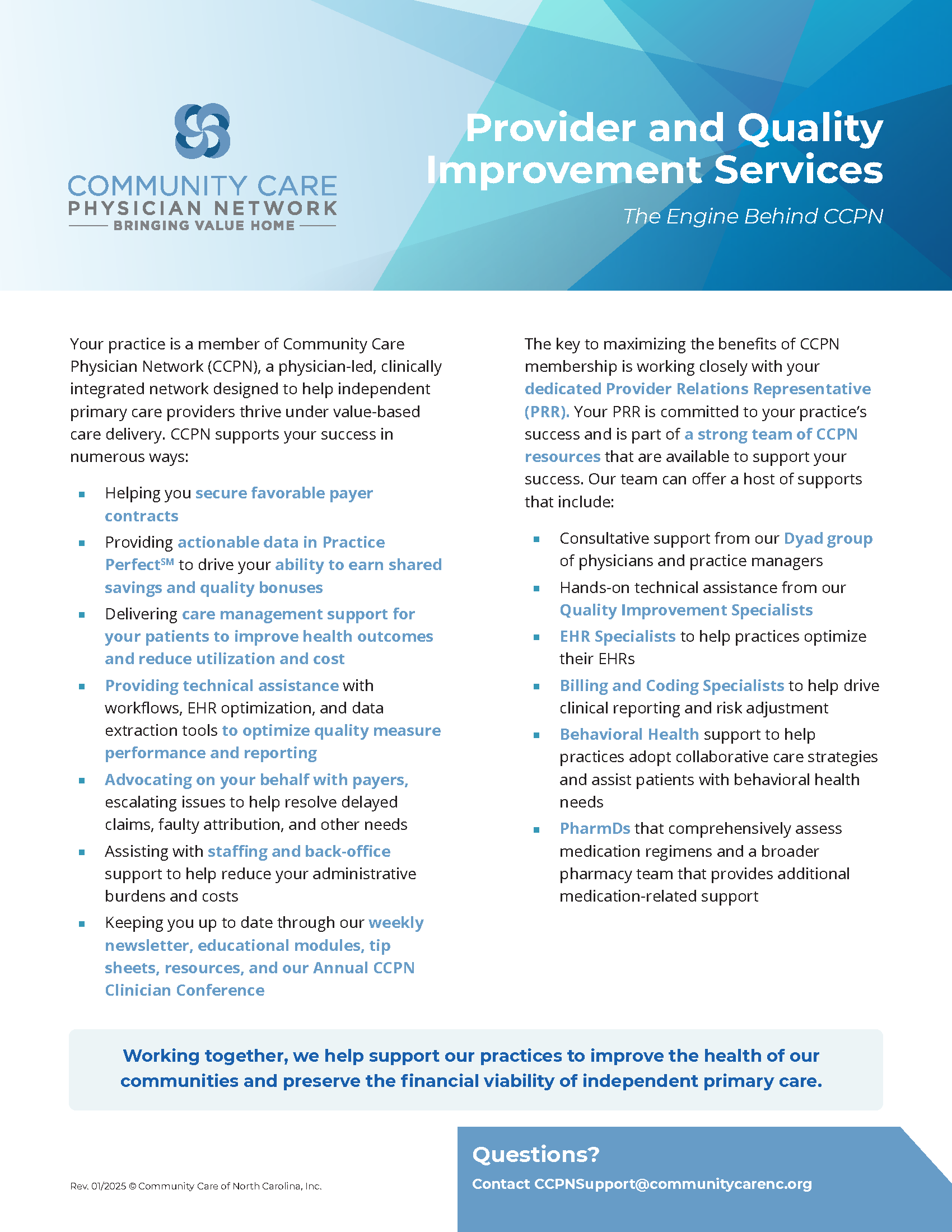 CCPN Provider and Quality Improvement Services
